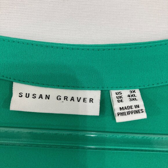 Susan Graver size 3X Kelly Green Button Sleeve Detail Liquid Knit Comfy Blouse - Picture 2 of 10
